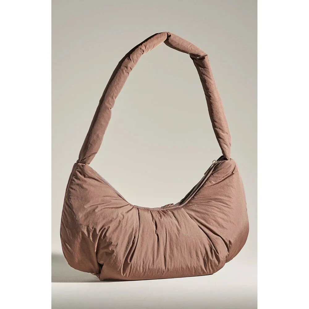 By Anthropologie NWT Coco Chocolate Puffy Hobo Nylon Sling Bag In Zip Closure